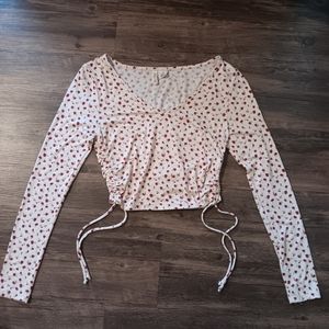 Sky and Sparrow Long Sleeved Pink and White Cropped Shirt